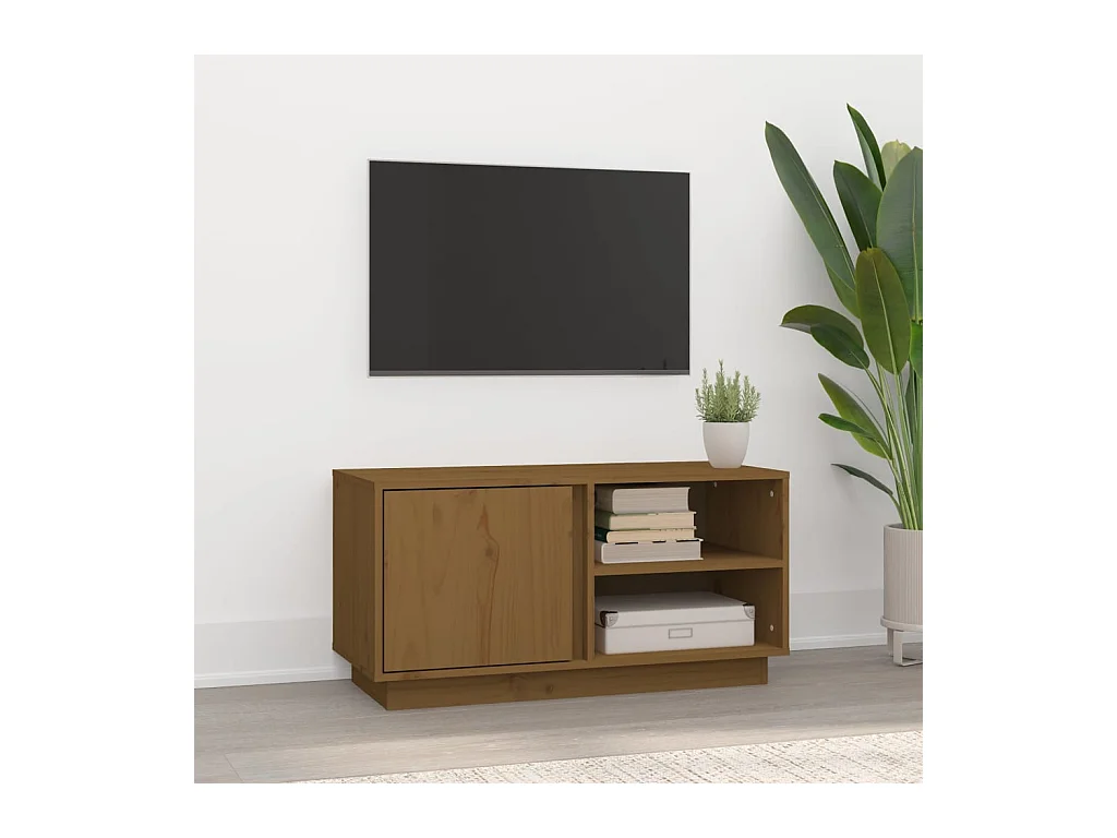 Mueble de TV | Mueble de salón madera maciza de pino marrón miel 80x35x40,5 cm