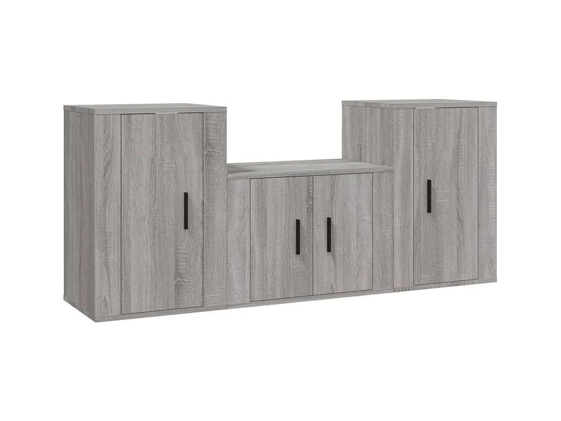 Set de muebles para TV  | Gabinetes de TV |  Muebles de salón 3 pzas madera contrachapada gris Sonoma
