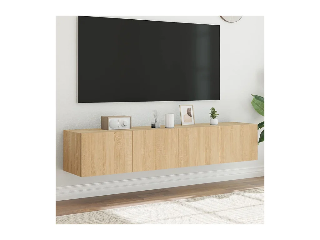 Muebles de TV | Gabinetes de TV |  Muebles de salón de pared luces LED 2 uds roble Sonoma 80x35x31 cm