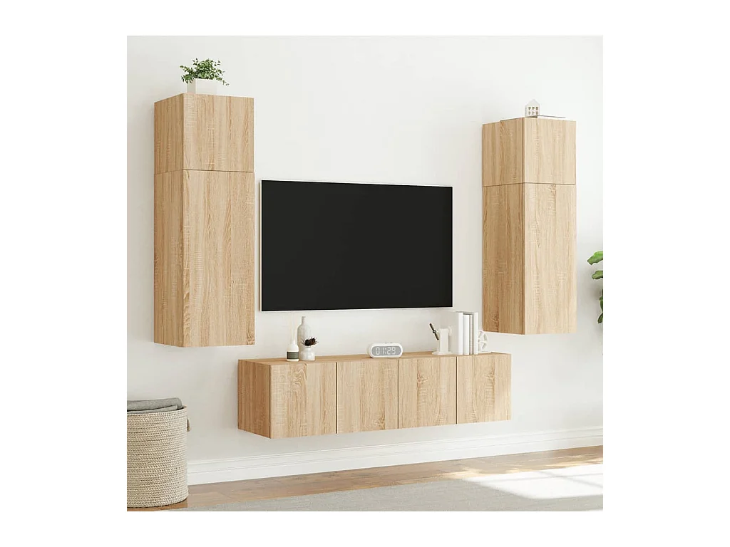Muebles de TV | Gabinetes de TV |  Muebles de salón de pared luces LED 2 uds roble Sonoma 80x35x31 cm