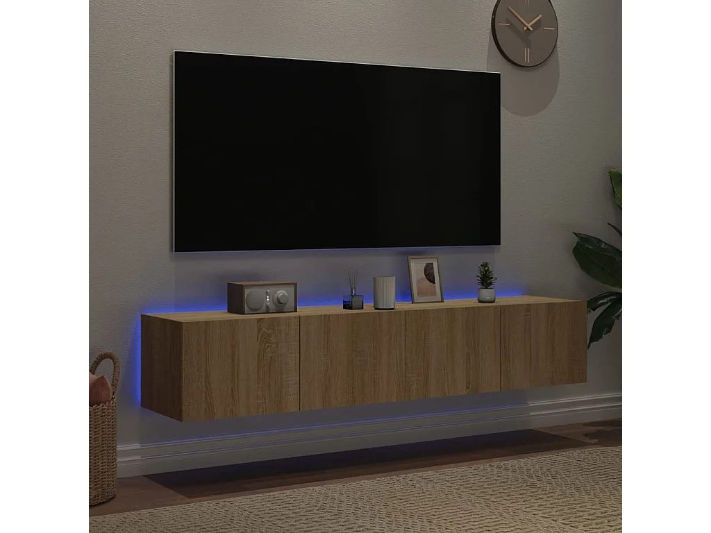 Muebles de TV | Gabinetes de TV |  Muebles de salón de pared luces LED 2 uds roble Sonoma 80x35x31 cm