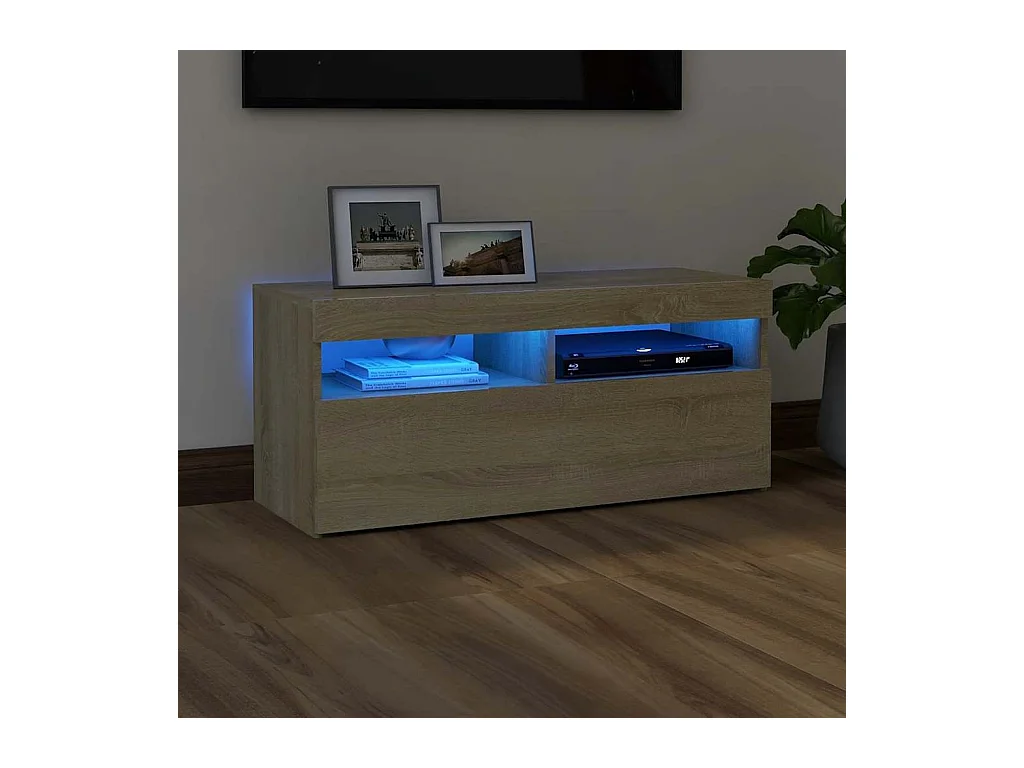 Meuble TV | Banc TV | Armoire TV avec lumières LED chêne sonoma 90x35x40 cm