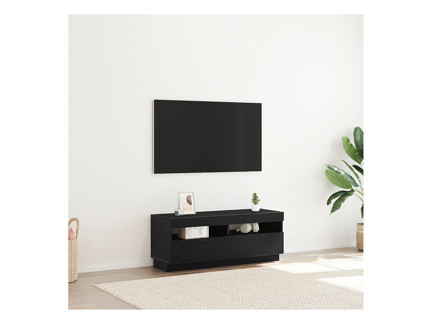 Meuble TV | Banc TV | Armoire TV avec lumières LED en chêne noir 100x35x40 cm en bois d'ingénierie