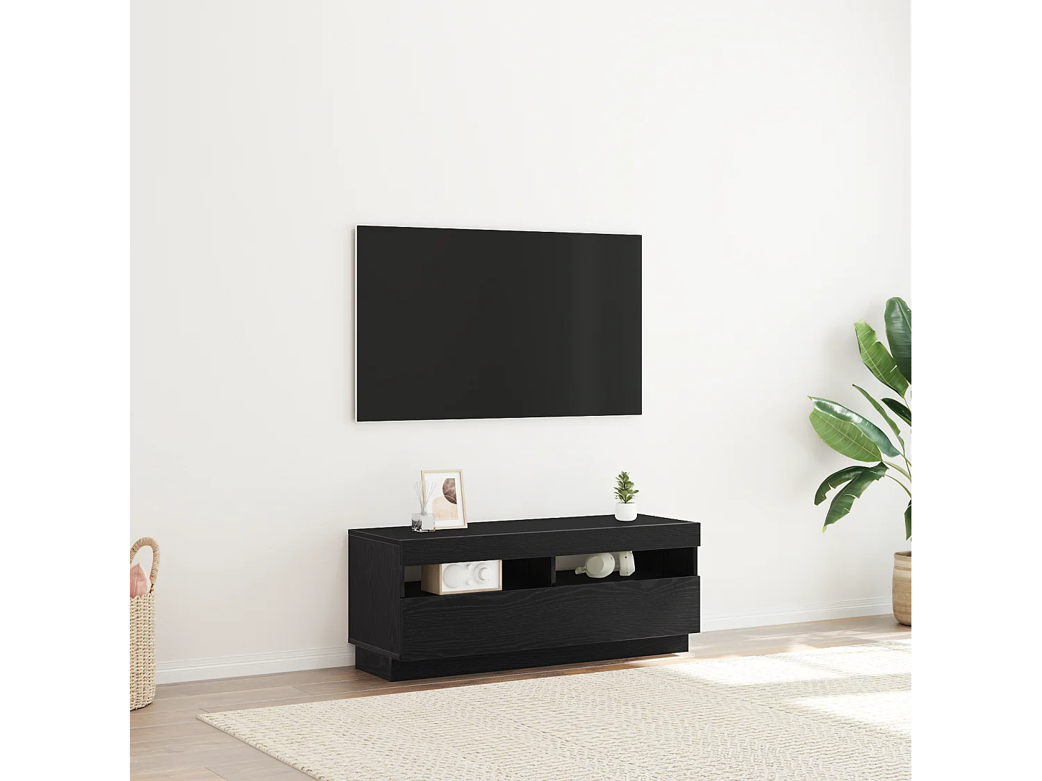 TV-kast | Tv-meubel | Tv-Bank met LED-verlichting - Zwart Eiken - 100x35x40 cm - Bewerkt Hout