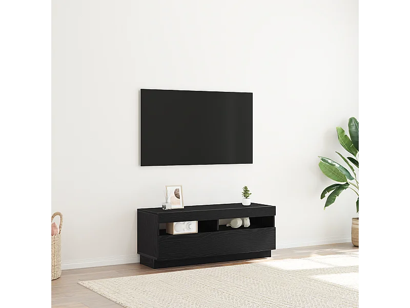 TV-kast | Tv-meubel | Tv-Bank met LED-verlichting - Zwart Eiken - 100x35x40 cm - Bewerkt Hout