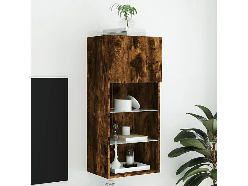 Mueble para TV  | Gabinete de TV |  Mueble de salón con luces LED roble ahumado 40,5x30x90 cm