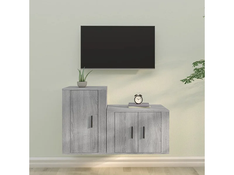 Set de muebles para TV  | Gabinetes de TV |  Muebles de salón 2 pzas madera contrachapada gris Sonoma