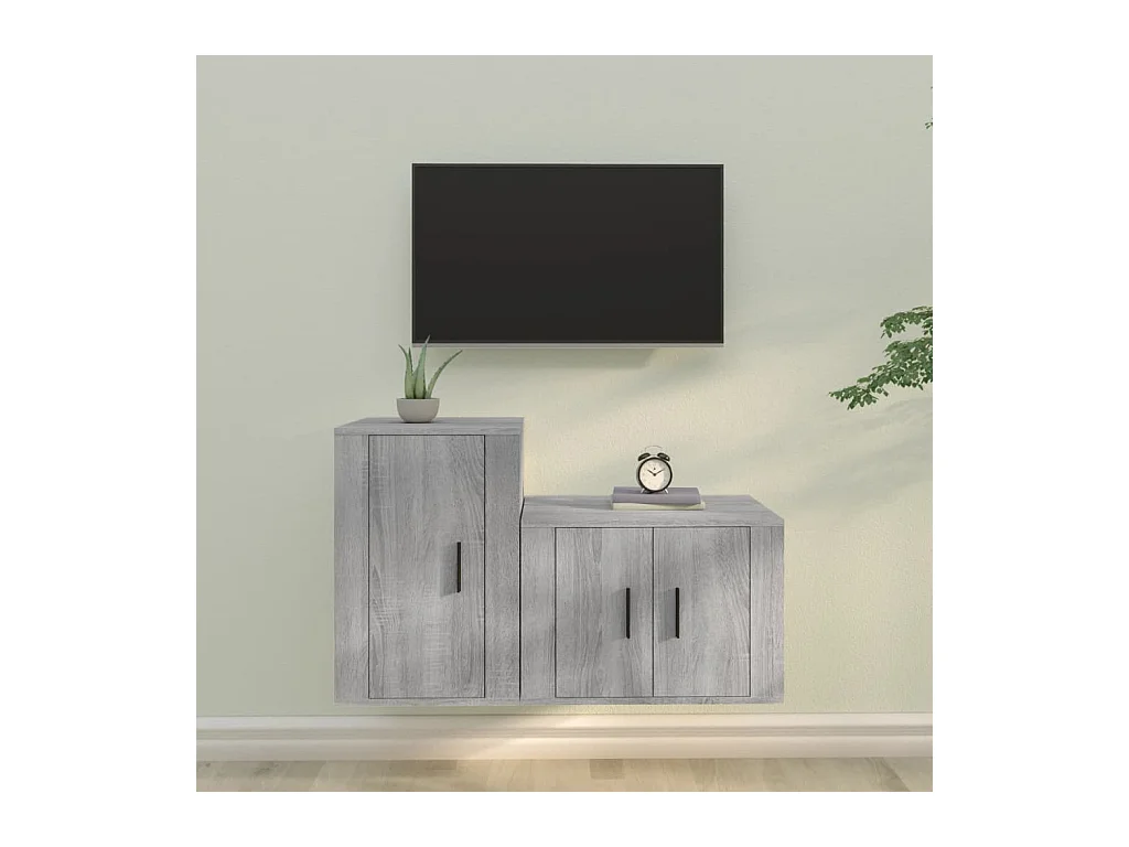 Set de muebles para TV  | Gabinetes de TV |  Muebles de salón 2 pzas madera contrachapada gris Sonoma