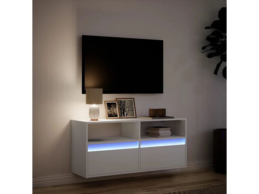 Tv-wandmeubel | TV-kast | Tv-Bank met LED-verlichting 100x31x45 cm wit