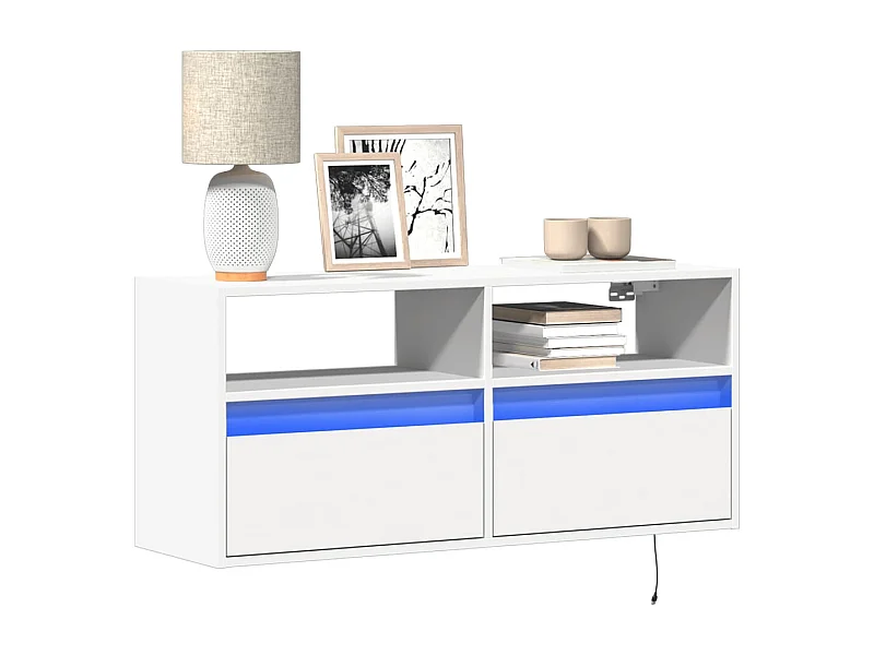Meuble TV | Banc TV | Armoire TV mural avec lumières LED blanc 100x31x45 cm