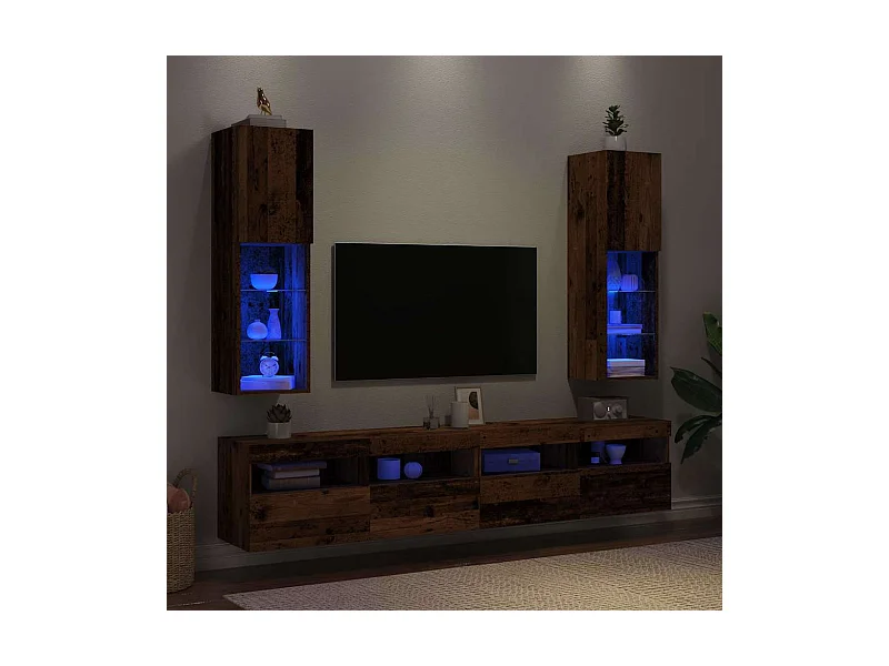 Tv-meubels | Tv-Banken | TV-kasten met LED-verlichting 2 st 30,5x30x102 cm oud hout