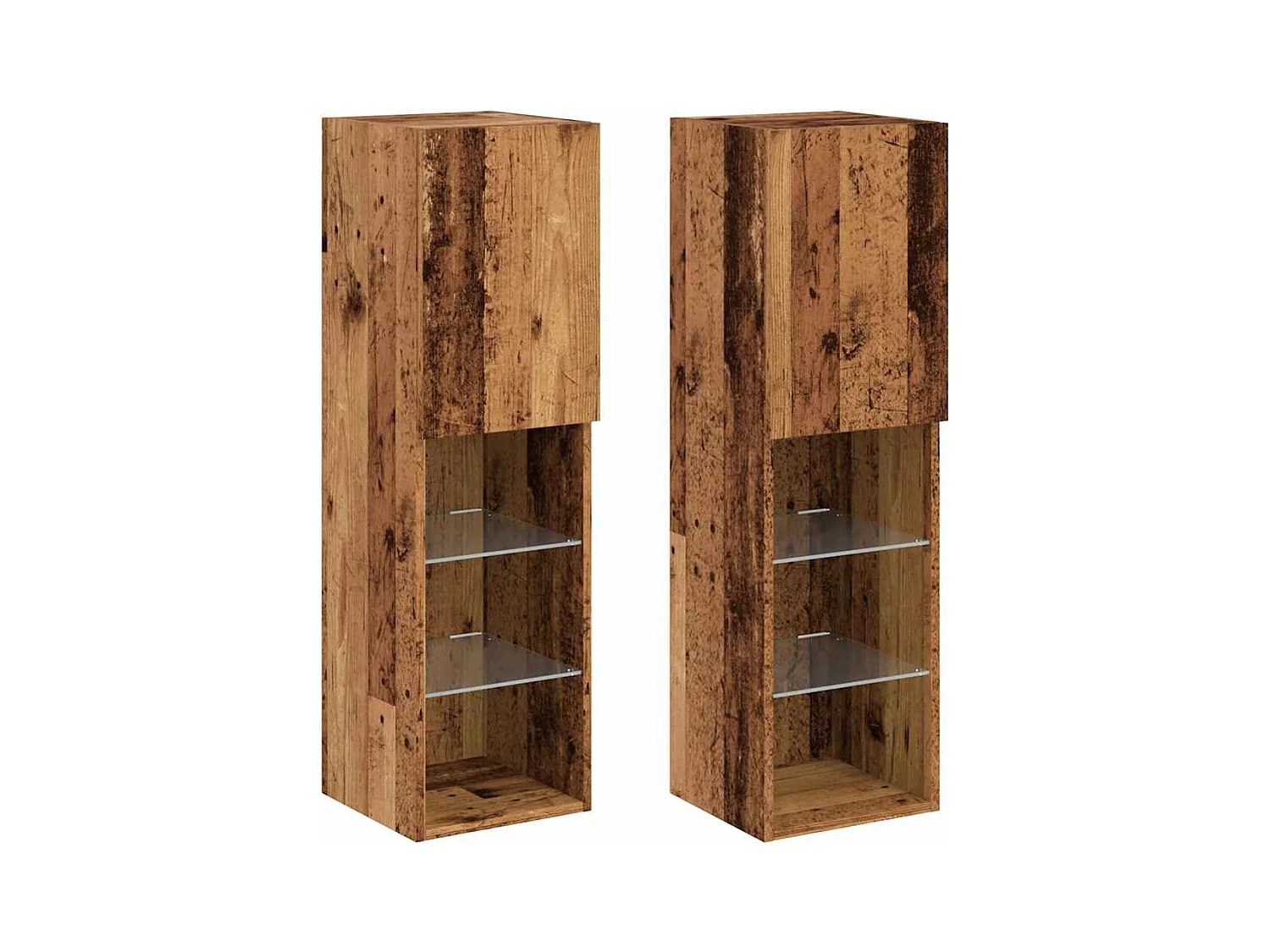 Muebles TV | Gabinetes de TV | Muebles de salón con luces LED 2 uds madera envejecida 30,5x30x102 cm