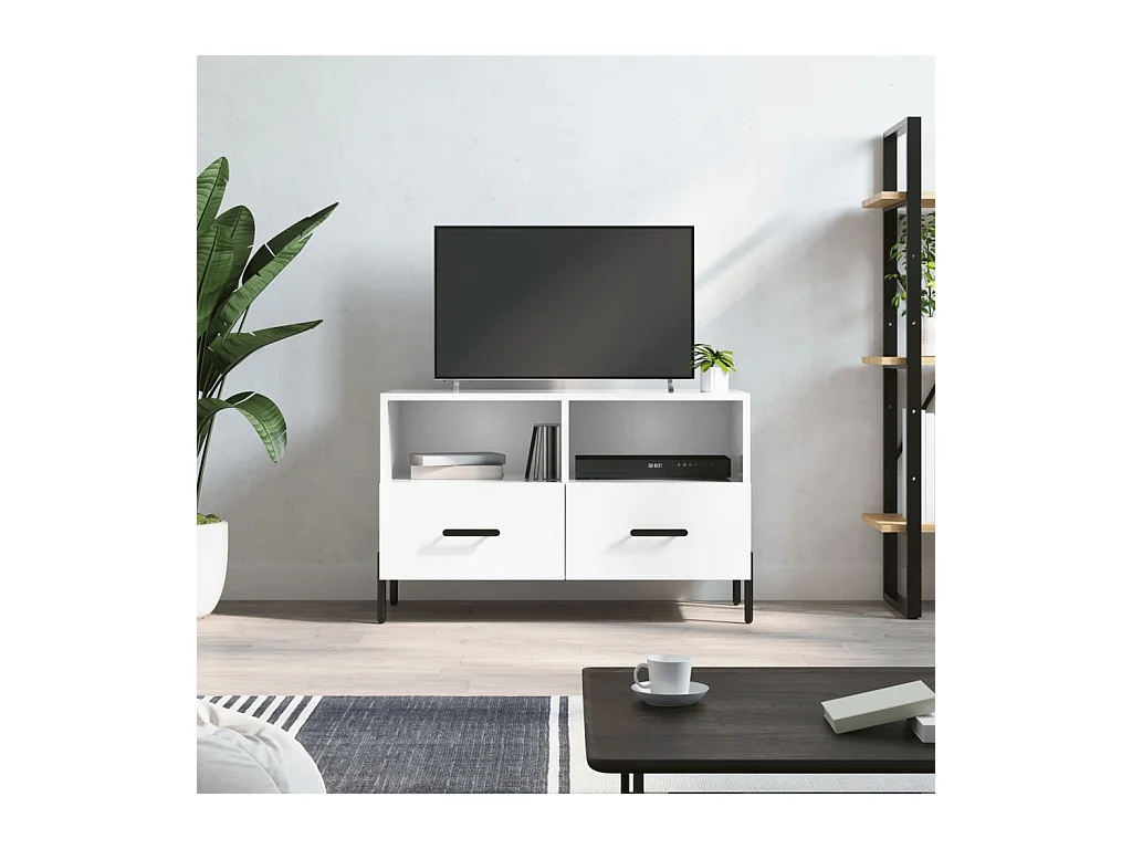 Mueble de TV | Mueble de salón madera contrachapada blanco brillo 80x36x50 cm