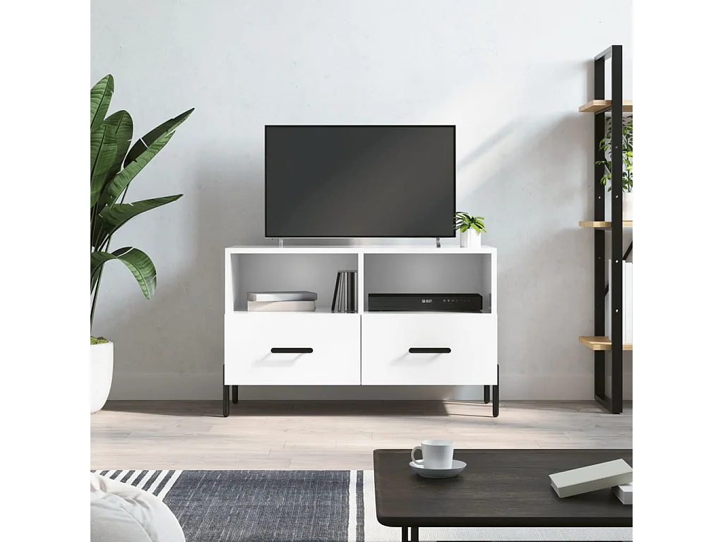 Mueble de TV | Mueble de salón madera contrachapada blanco brillo 80x36x50 cm