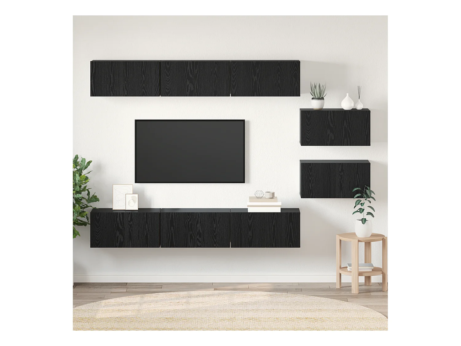 Conjunto de Mueble de TV | Mueble de salón 8 pcs Roble negro 60 x 30 x 30 cm