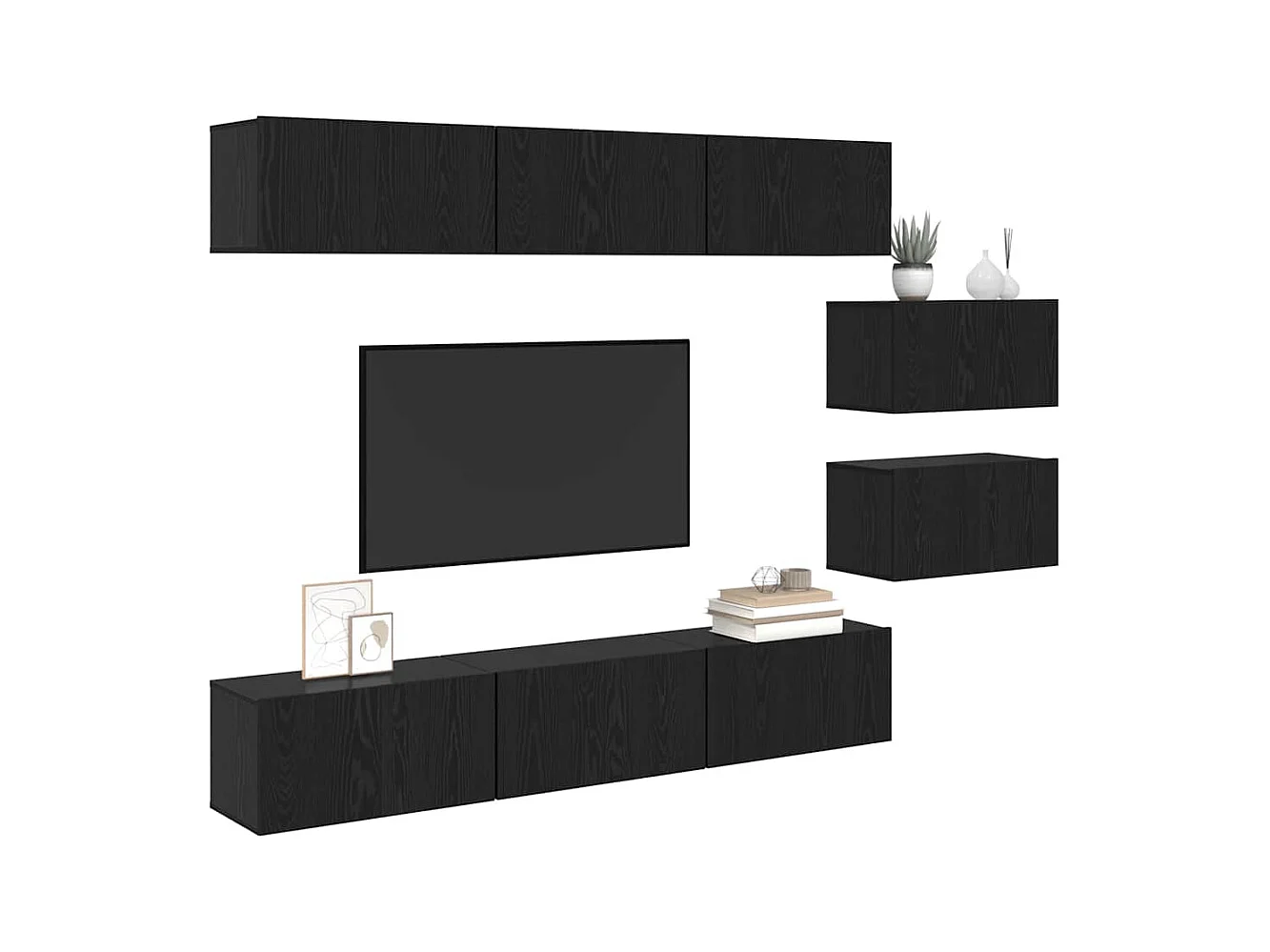 Conjunto de Mueble de TV | Mueble de salón 8 pcs Roble negro 60 x 30 x 30 cm