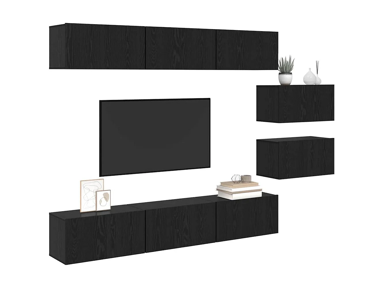 Conjunto de Mueble de TV | Mueble de salón 8 pcs Roble negro 60 x 30 x 30 cm