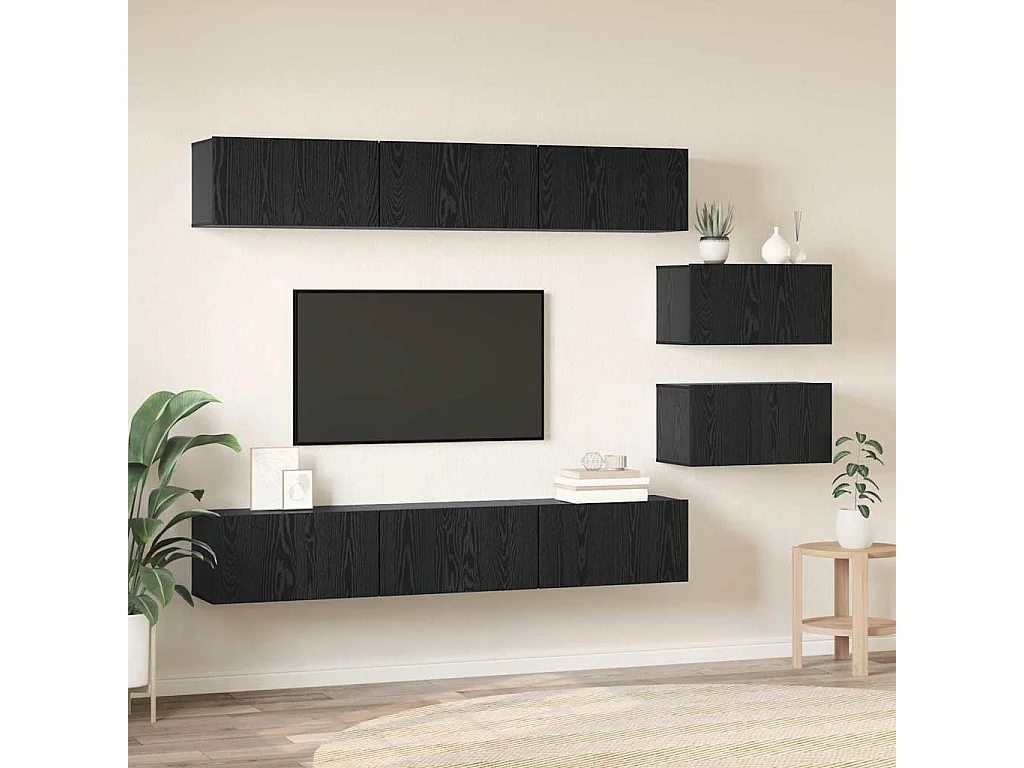 Conjunto de Mueble de TV | Mueble de salón 8 pcs Roble negro 60 x 30 x 30 cm