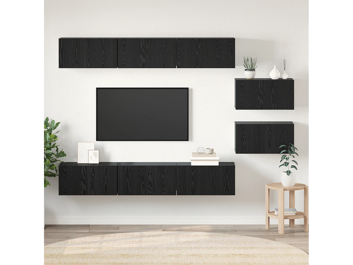 Conjunto de Mueble de TV | Mueble de salón 8 pcs Roble negro 60 x 30 x 30 cm