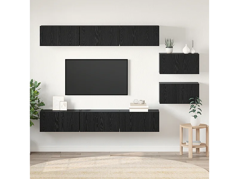 Tv-meubelset | Tv-Bank | TV-kast 8 pcs Zwart eiken 60 x 30 x 30.5 cm Bewerkt hout