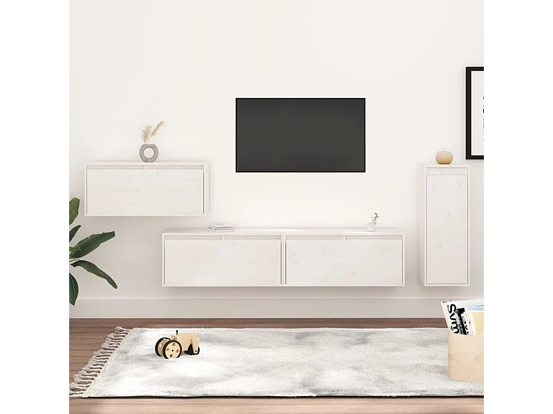 muebles para TV  | Gabinetes de TV |  Muebles de salón 4 piezas madera maciza de pino blanco
