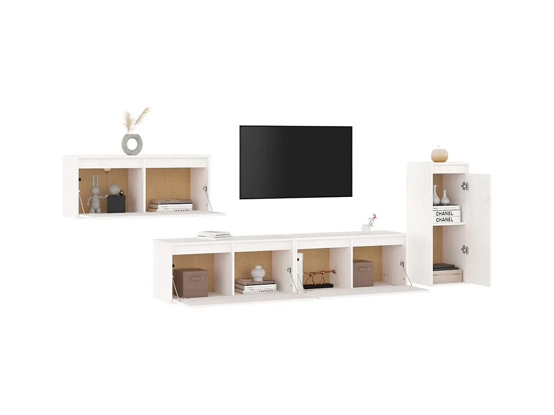 muebles para TV  | Gabinetes de TV |  Muebles de salón 4 piezas madera maciza de pino blanco