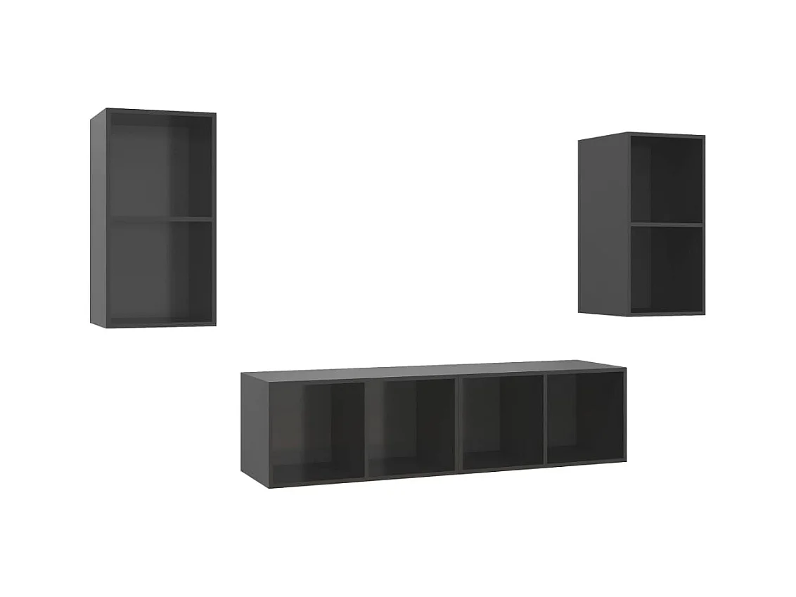 Muebles de salón | Gabinetes de TV |  Muebles de TV de pared 4 pzas madera ingeniería gris brillo