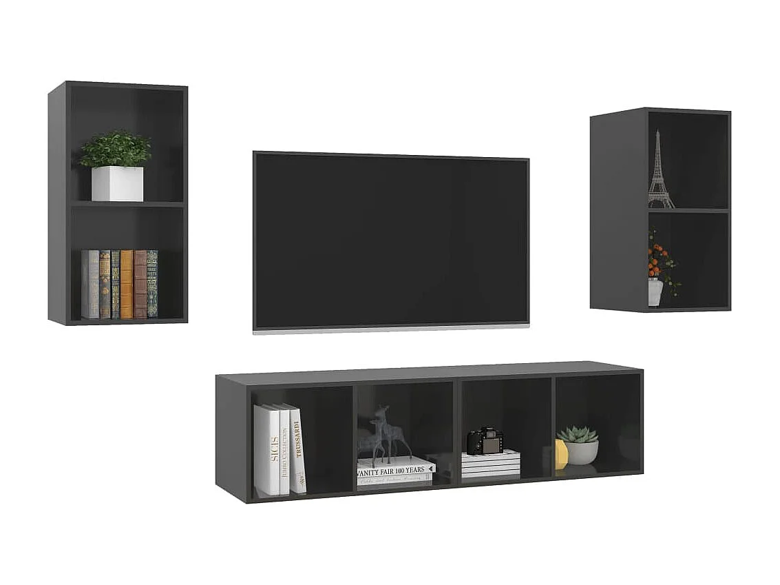 Tv-wandmeubelen | Tv-Banken | TV-kasten 4 st spaanplaat hoogglans grijs
