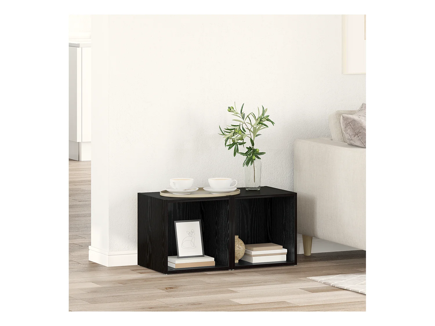 Meuble TV | Banc TV | Armoire TV 2 pcs Noir 37 x 35 x 37 cm Bois d'ingénierie