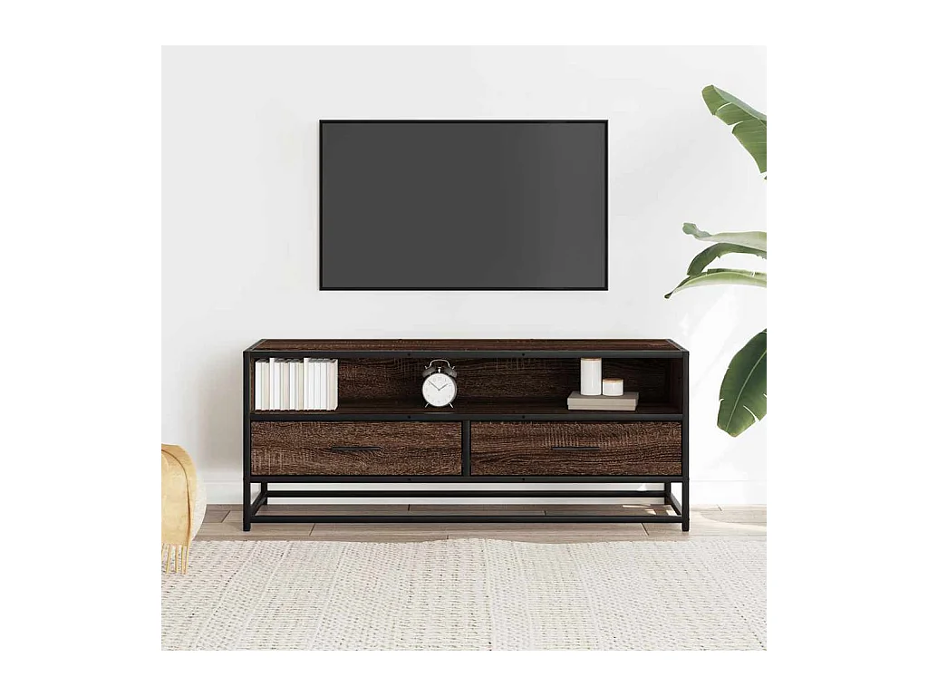 Tv-meubel | Tv-Bank | TV-kast100x34,5x40 cm bewerkt hout metaal bruin eikenkleur