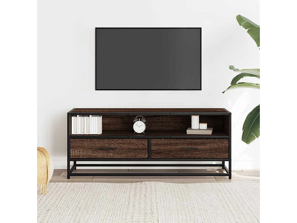 Meuble TV | Banc TV | Armoire TV chêne marron 100x34,5x40cm bois d'ingénierie et métal