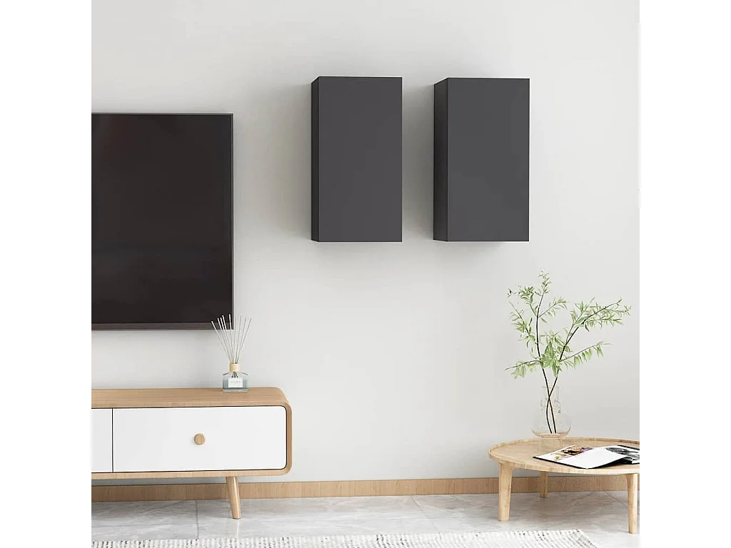 muebles para TV  | Gabinetes de TV |  Muebles de salón 2 uds madera contrachapada gris 30,5x30x60 cm