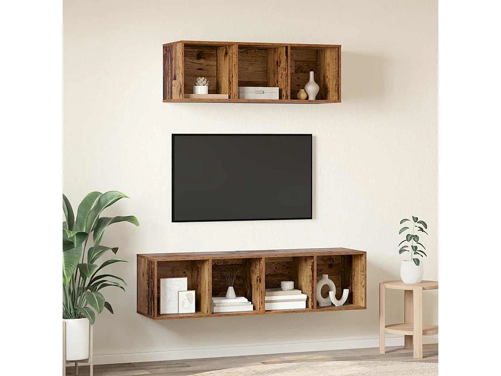 TV-kast | Tv-meubel | Tv-Bank set 2 pcs Oud hout 37 x 37 x 142.5 cm Bewerkt hout