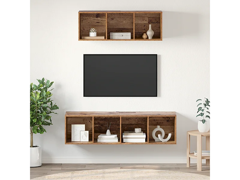 TV-kast | Tv-meubel | Tv-Bank set 2 pcs Oud hout 37 x 37 x 142.5 cm Bewerkt hout
