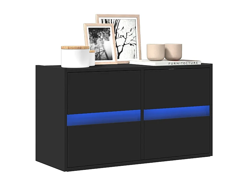 Mueble de TV | Mueble de salón de pared con luces LED negro 80x31x45 cm