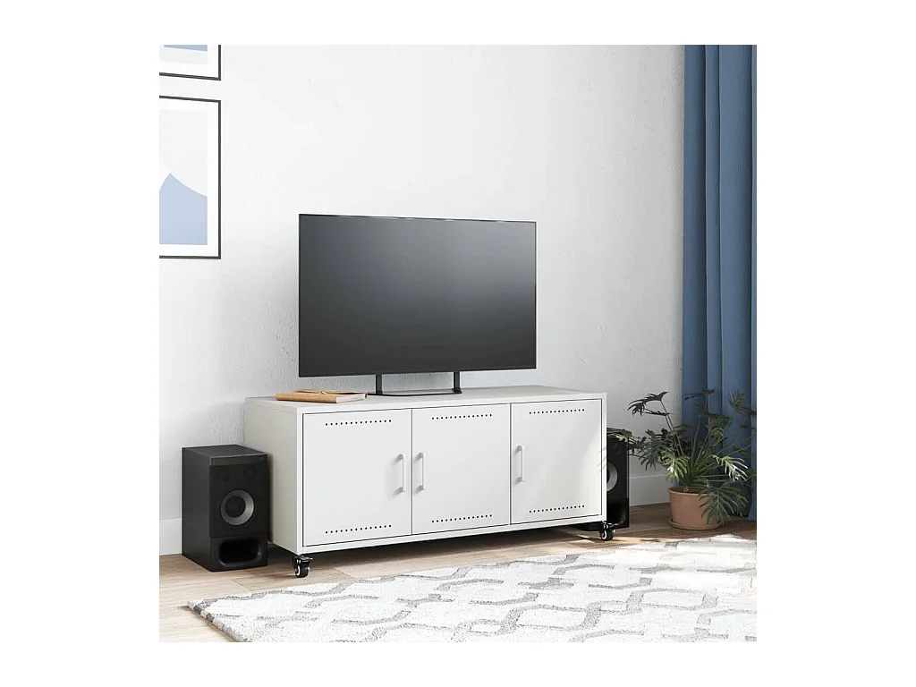 Mueble para TV  | Gabinete de TV |  Mueble de salón acero laminado en frío blanco 100,5x39x43,5 cm