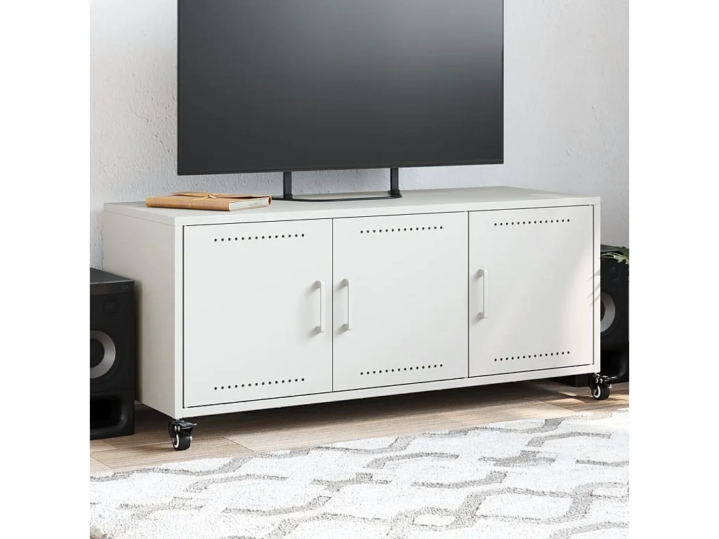 Meuble TV | Banc TV | Armoire TV blanc 100,5x39x43,5 cm acier