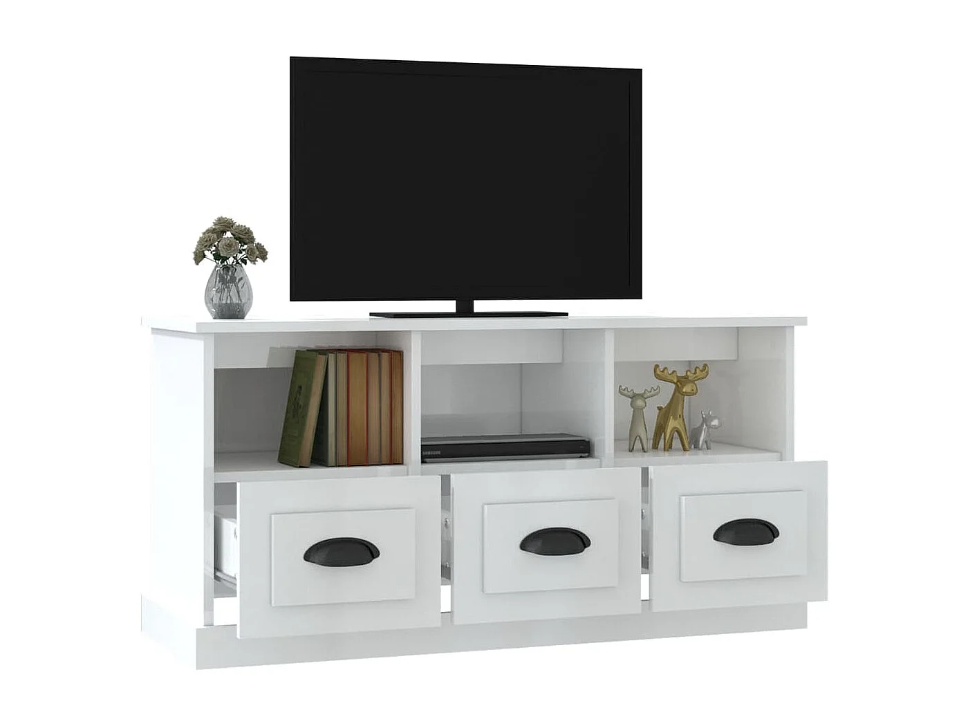 Mueble de TV | Mueble de salón madera contrachapada blanco brillo 100x35x50 cm