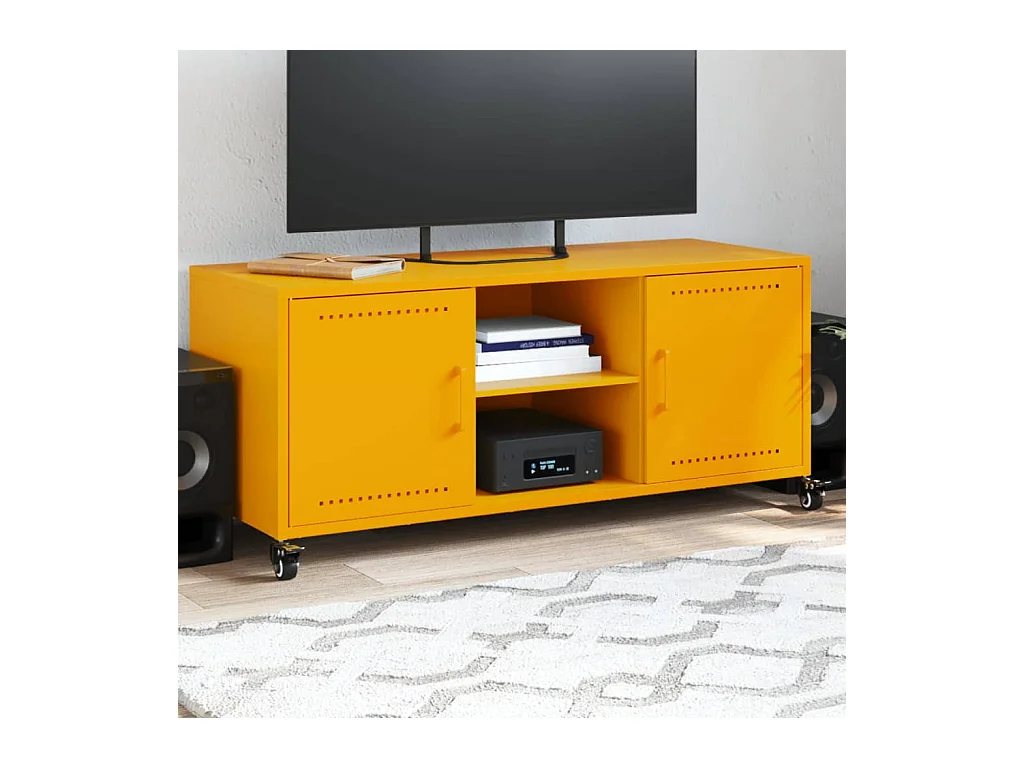 Mueble de TV | Mueble de salón de acero amarillo mostaza 100,5x39x43,5 cm