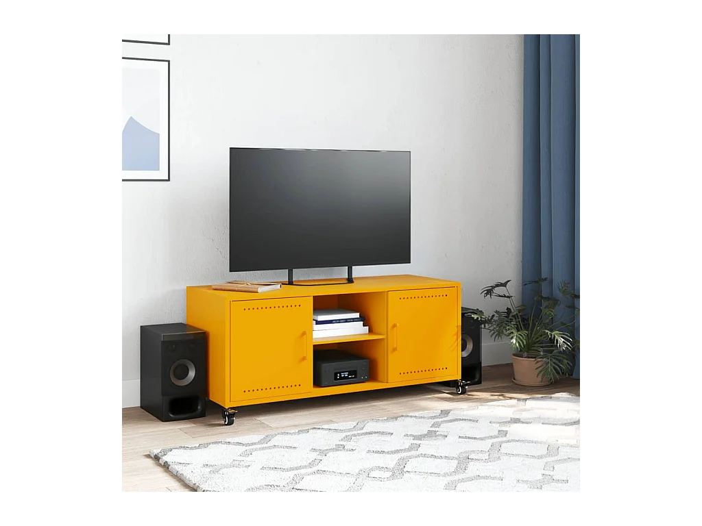Mueble de TV | Mueble de salón de acero amarillo mostaza 100,5x39x43,5 cm