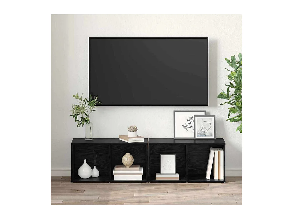 Conjunto de Mueble de TV | Mueble de salón Roble Negro Madera contrachapada