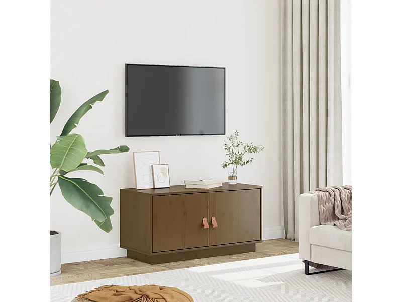 Mueble de TV | Mueble de salón madera maciza de pino marrón miel 80x34x40 cm