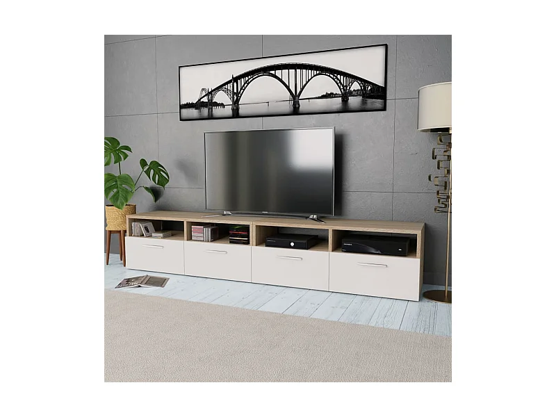 Meubles TV | Bancs TV | Armoires TV 2 pcs Bois d’ingénierie 95x35x36 cm Chêne et blanc