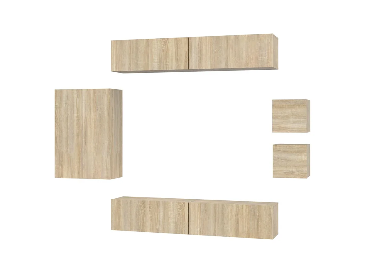 Set de muebles para TV  | Gabinetes de TV |  Muebles de salón 8 pzas madera contrachapada roble Sonoma