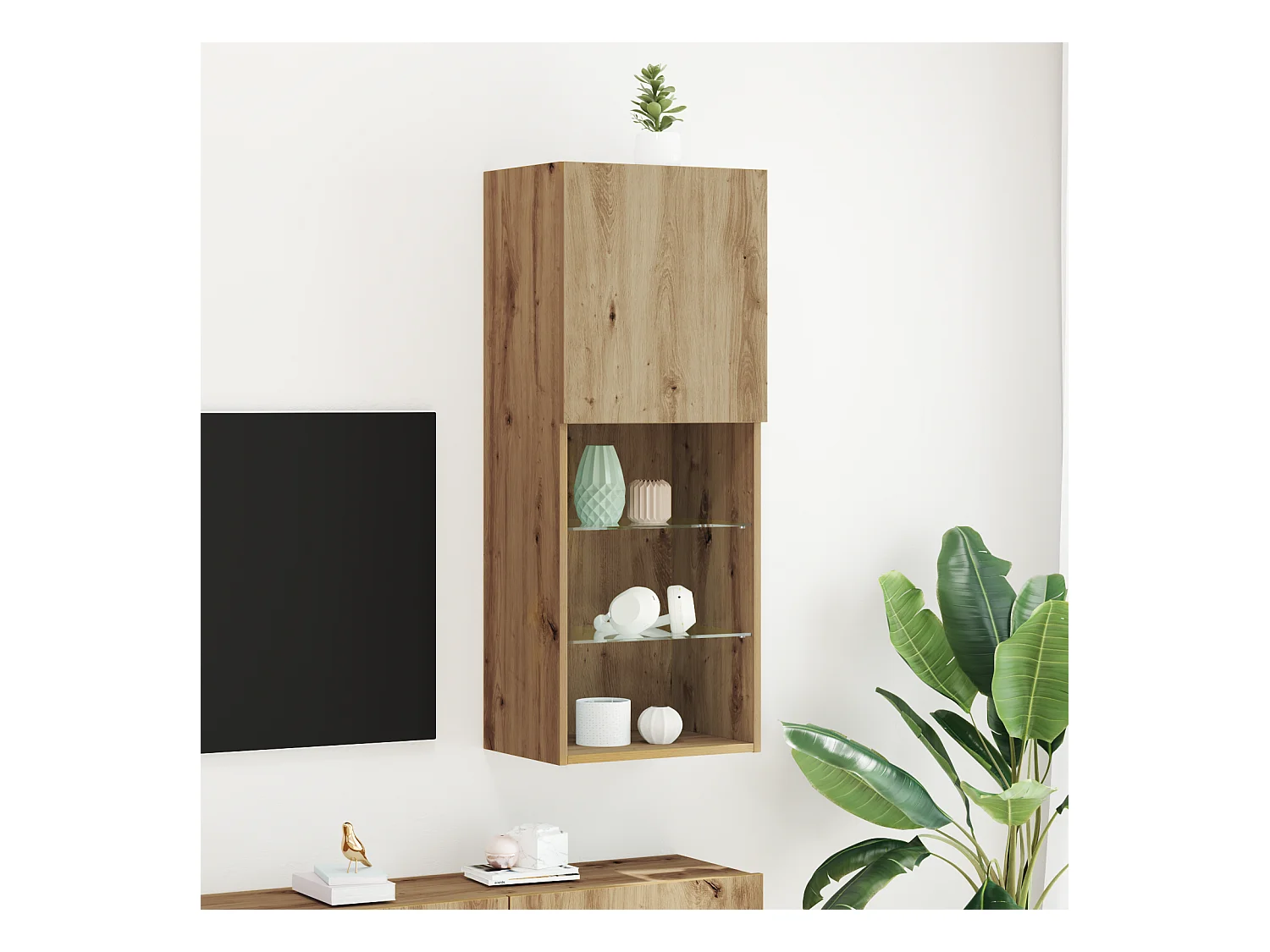 Meuble TV | Banc TV | Armoire TV avec éclairage LED Chêne Artisan 40,5x30x102 cm