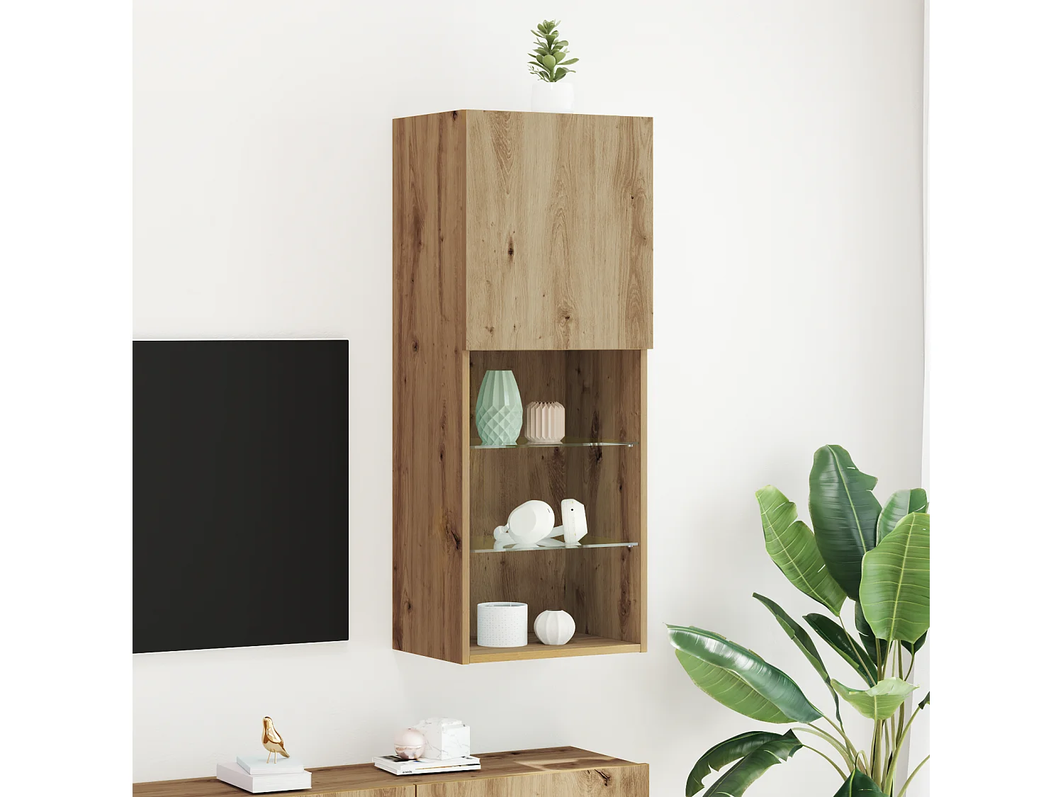 Meuble TV | Banc TV | Armoire TV avec éclairage LED Chêne Artisan 40,5x30x102 cm