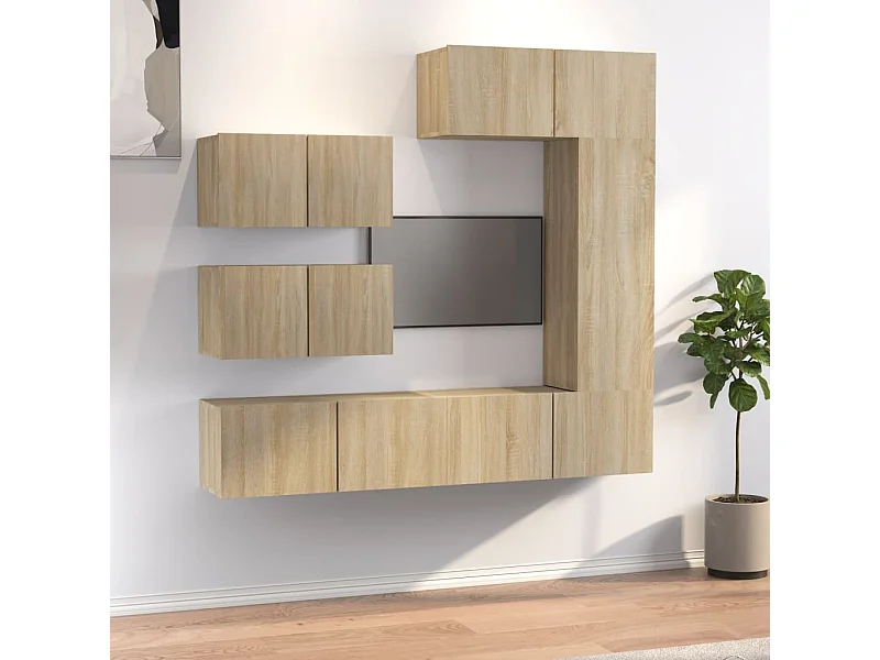 Set de muebles para TV  | Gabinetes de TV |  Muebles de salón 6 pzas madera contrachapada roble sonoma