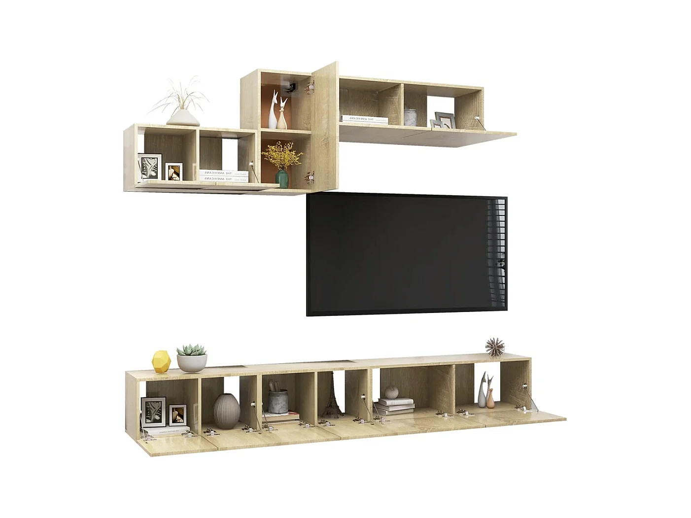 Set de muebles salón TV | Gabinetes de TV |  Muebles de salón 6 pzas madera ingeniería roble Sonoma