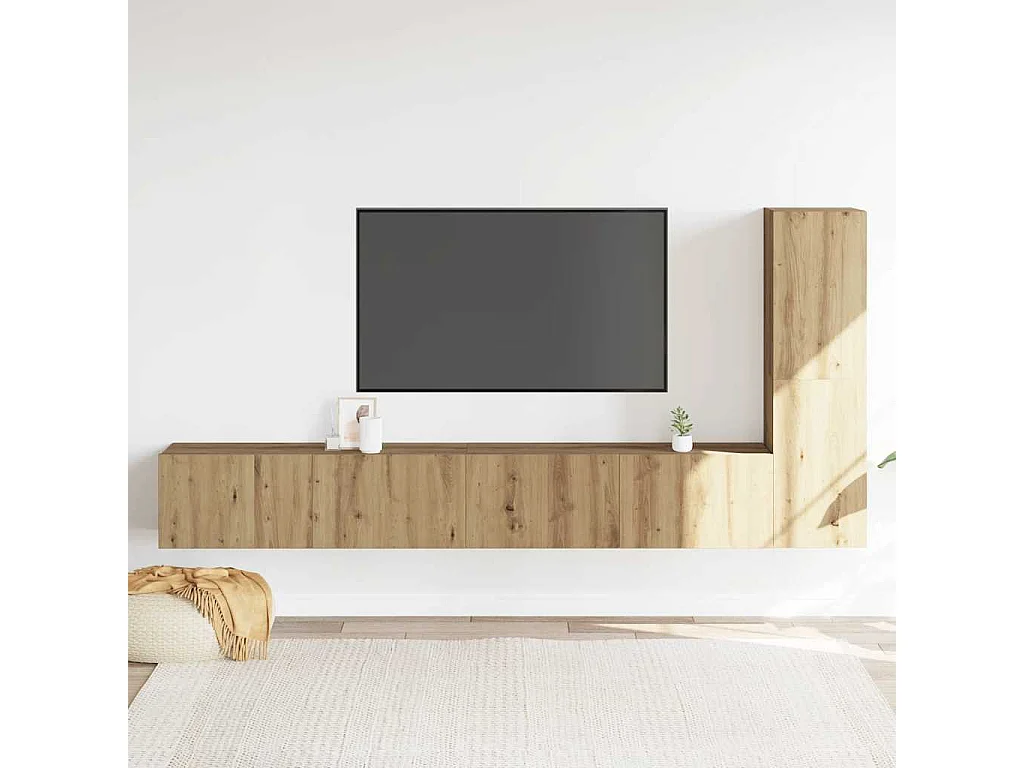 Tv-wandkasten | Tv-meubels | Tv-Banken 3 st bewerkt hout artisanaal eikenkleurig