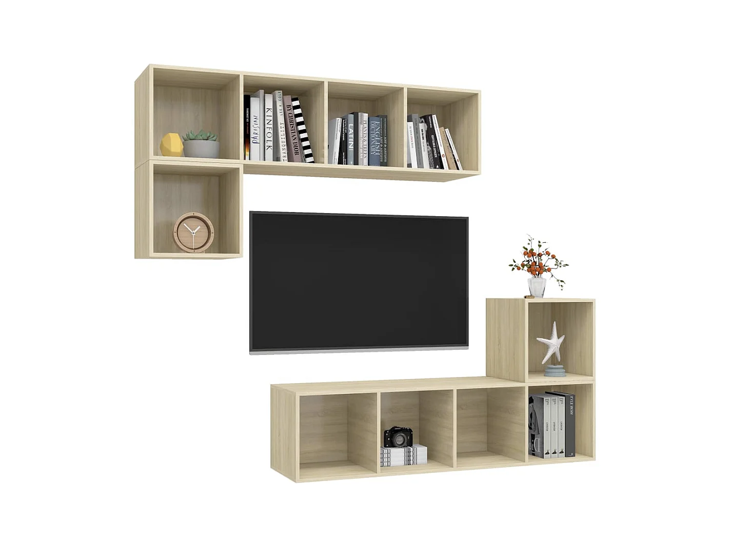 Juego de muebles de salón | Gabinetes de TV |  Muebles de TV 4 pzas madera ingeniería roble Sonoma